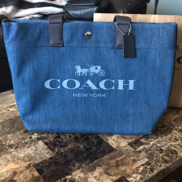 coach denim tote bag